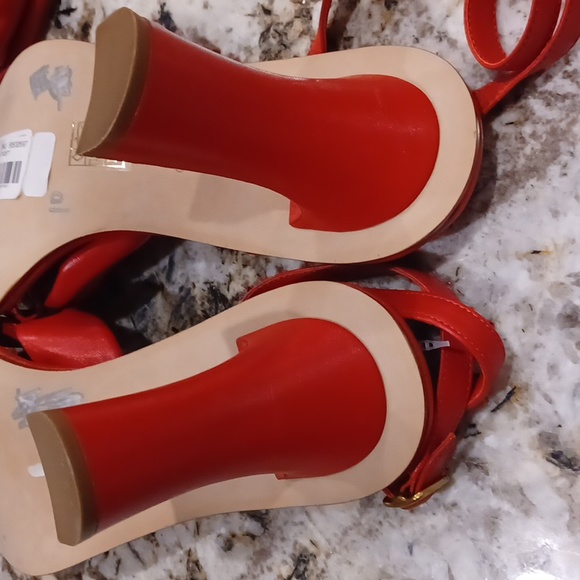 COACH Quincey Signature Logo Ankle Strap Dress Sandals Red Leather NEW - Picture 13 of 14